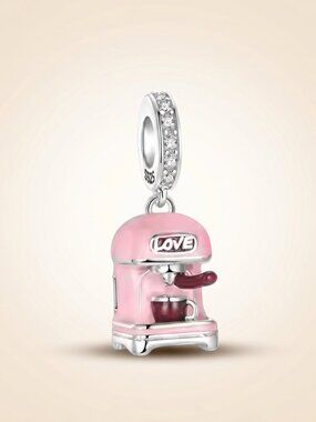 S925 Silver Pink Coffee Maker Espresso Charm Pandora Fit Gift